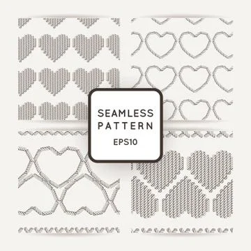 Set of vector seamless patterns with embroidered hearts and border embroidere イラスト素材