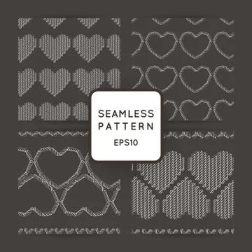 Set of vector seamless patterns with embroidered hearts and border embroidere イラスト素材
