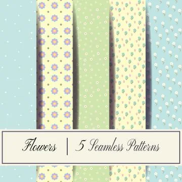 Set of vector seamless patterns of flowers and dots. Set of seamless patter.. Stock Illustration