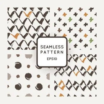 Set of vector seamless patterns with grungy hand-drawn elements Illustrazione stock