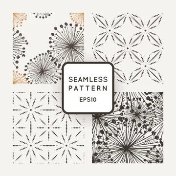 Set of vector seamless patterns with grungy hand-drawn elements and dots flowers Stock Illustration