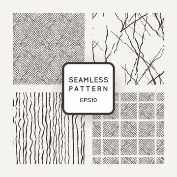 Set of vector seamless patterns with grungy hand-drawn elements Stock Illustration