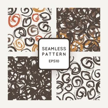 Set of vector seamless patterns with grungy hand-drawn spiral elements Stock Illustration
