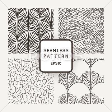 Set of vector seamless patterns: a hand scales, branches and leaves Stock Illustration