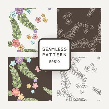 Set of vector seamless patterns with Japanese flowers. Illustrazione stock
