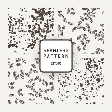 Set of vector seamless patterns with leaves flying in the wind and chaotic Stock Illustration