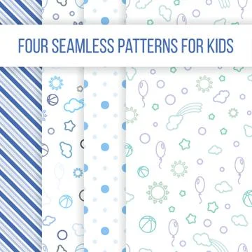 Set of vector seamless patterns for little boy Stock Illustration