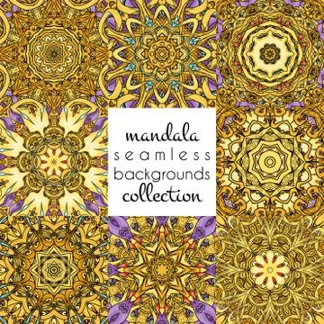 Set of vector seamless patterns in mandala style Stock Illustration