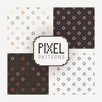 Set of vector seamless patterns of pixel elements. Stock Illustration