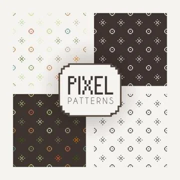 Set of vector seamless patterns of pixel elements. 스톡 일러스트