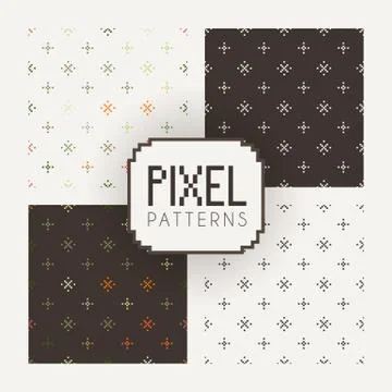 Set of vector seamless patterns of pixel elements. 스톡 일러스트