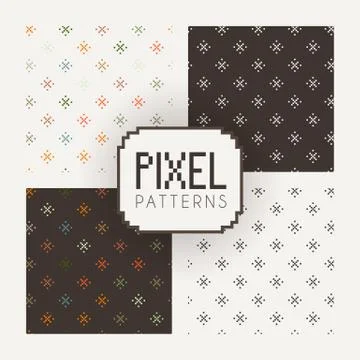 Set of vector seamless patterns of pixel elements. 스톡 일러스트