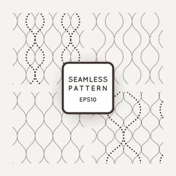 Set of vector seamless patterns point of wavy lines. Illustrazione stock
