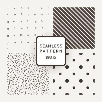 Set of vector seamless patterns of points, lines, diamonds and shavings Stock Illustration