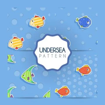 Set of vector seamless patterns of sea with yellow, green, blue and red smi.. イラスト素材