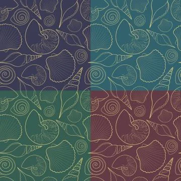 Set of vector seamless patterns with shells. Stock Illustration