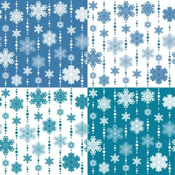 Set of vector seamless patterns with snowflakes. Stock Illustration