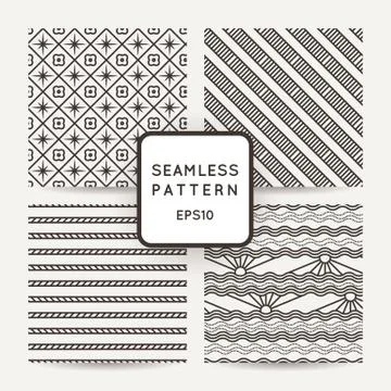 Set of vector seamless patterns with stripes, flowers and sea waves in the Ja Stock Illustration