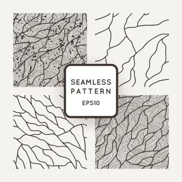 Set of vector seamless patterns in the style of veining or cracks. Illustrazione stock