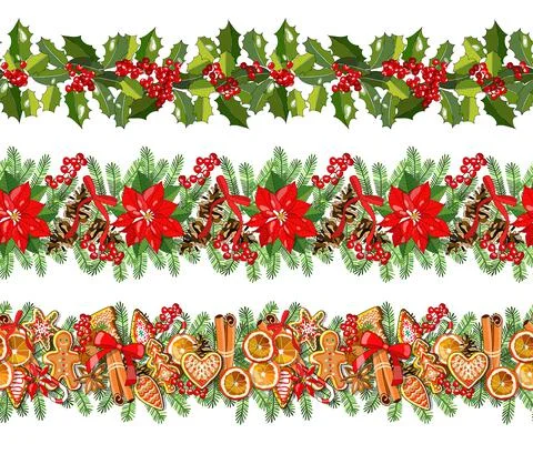 Set of vector seamless patterns with traditional Christmas and New Year symbo Stock-Illustration