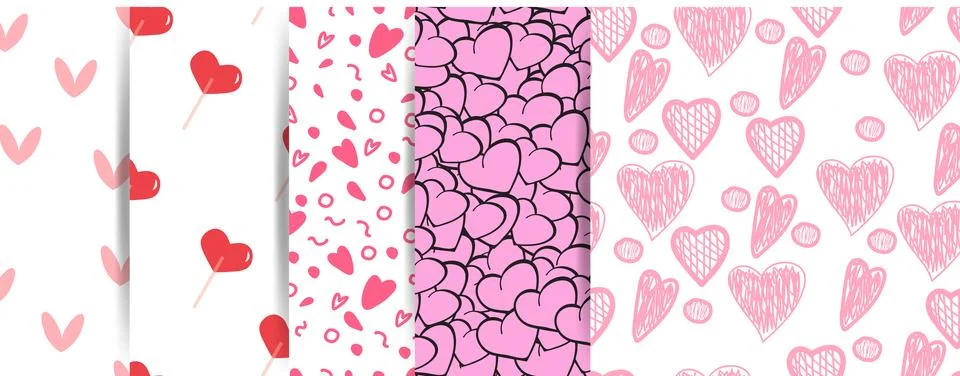 Set of vector seamless patterns for Valentine's Day. Illustrazione stock