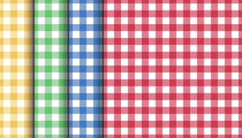 Set of vector seamless tablecloth textures of red, green, blue and yellow col Stock Illustration