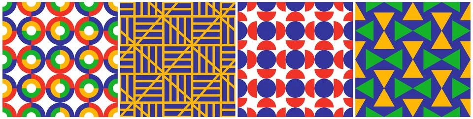 Set of vector seamless vintage patterns - color geometric design. Bright Stock Illustration