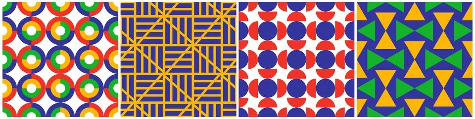 Set of vector seamless vintage patterns - color geometric design. Bright ab.. Illustrazione stock