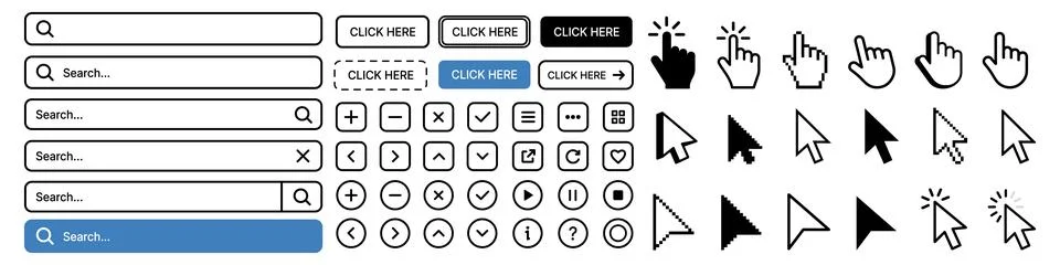 Set of vector search bars, user interface buttons, navigation icons, and mous イラスト素材