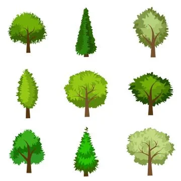 Set of vector seasoned trees, flat style Stock Illustration