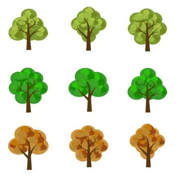 Set of vector seasoned trees, flat style Stock Illustration