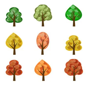 Set of vector seasoned trees, flat style Stock Illustration