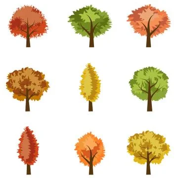 Set of vector seasoned trees, flat style Stock Illustration