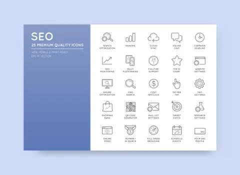 Set of Vector SEO Search Engine Optimisation Elements and Icons Illustration  库存插图