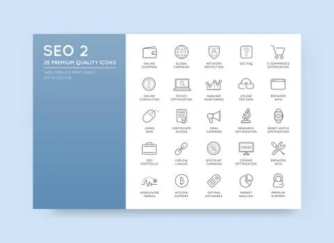 Set of Vector SEO Search Engine Optimisation Elements and Icons Illustration  Stock Illustration