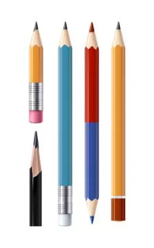 Set of vector sharpened pencils of various types and lengths, with an eraser and Illustrazione stock