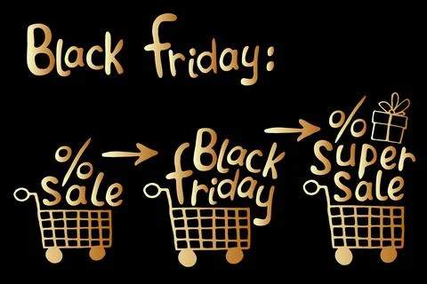 Set of Vector Shopping carts with image of gift boxes with letterings Best pr Stock-Illustration