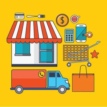 Set of vector shopping concept design flat line イラスト素材