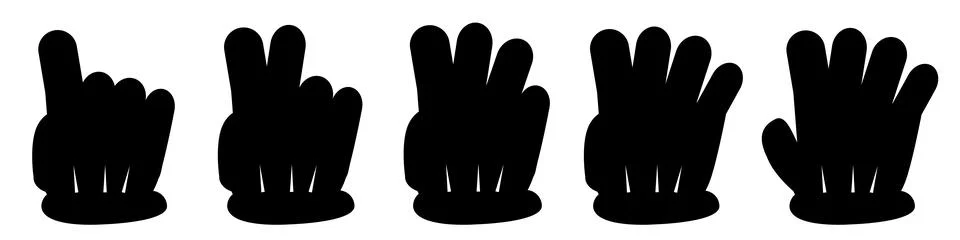 Set Vector Silhouette Doodle Counting 1,2,3,4,5, or Vote Hand with glove Stock Illustration