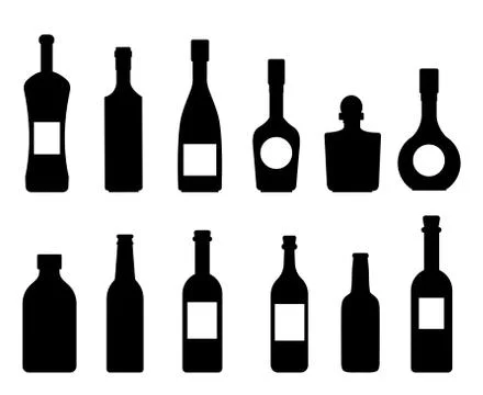 Set of vector silhouettes of bottles on a white background. Bottle icon colle Stock Illustration