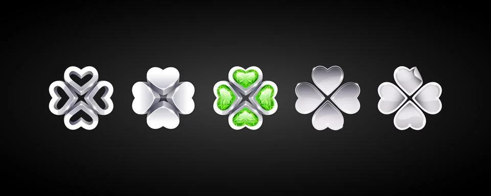 Set of Vector Silver Four-leaf Clovers Stock Illustration