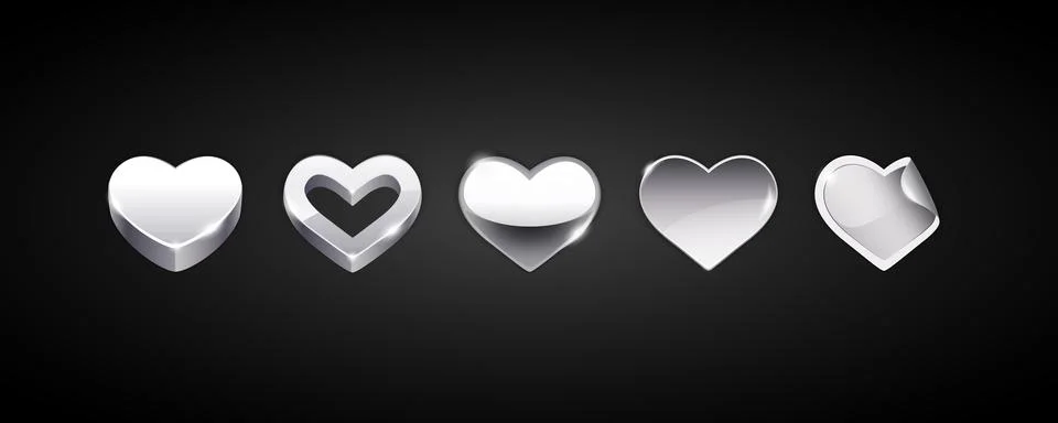Set of Vector Silver Hearts Stock Illustration