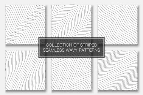 Set of vector simple seamless outline patterns. Striped endless wave texture イラスト素材
