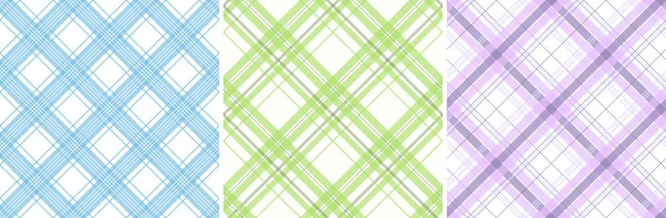 Set of vector simple seamless textile patterns - delicate striped design. Grid Stock Illustration