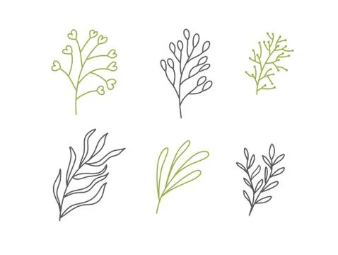 Set of vector sketches and line doodles logo organic. Hand drawn design elements Illustrazione stock