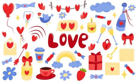 A set of vector sketches for Valentine's Day. Love, holiday, sketch, Valent.. Stock Illustration