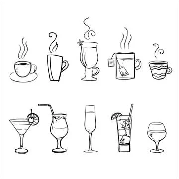 Set of vector sketchy drinks Stock Illustration