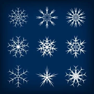 Set of vector snowflakes on dark blue background Stock Illustration