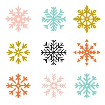 Set of vector snowflakes. New year and winter symbol for print, web, design Stock Illustration