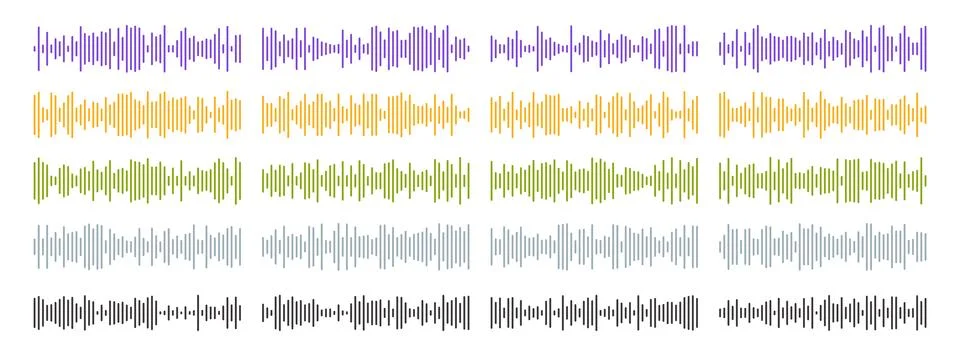 Set of vector sound waves. Audio equalizer technology, pulse music. Audio p.. Stock Illustration